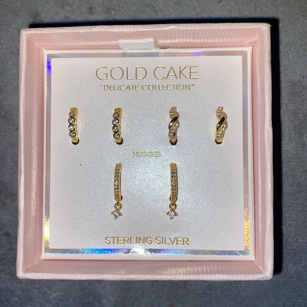 BNIB Gold Cake “Delicate Collection” 18kt Gold Plated Sterling Silver Earrings